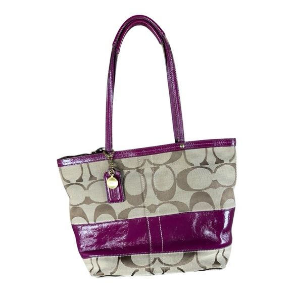 Coach Handbags - Coach‎ Purple and Beige Signature Bag
